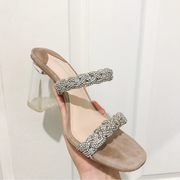 ANTONIO MELANI Brea Rhinestone Embellished Gilded Grey Heel Sandals - Picture 4 of 6